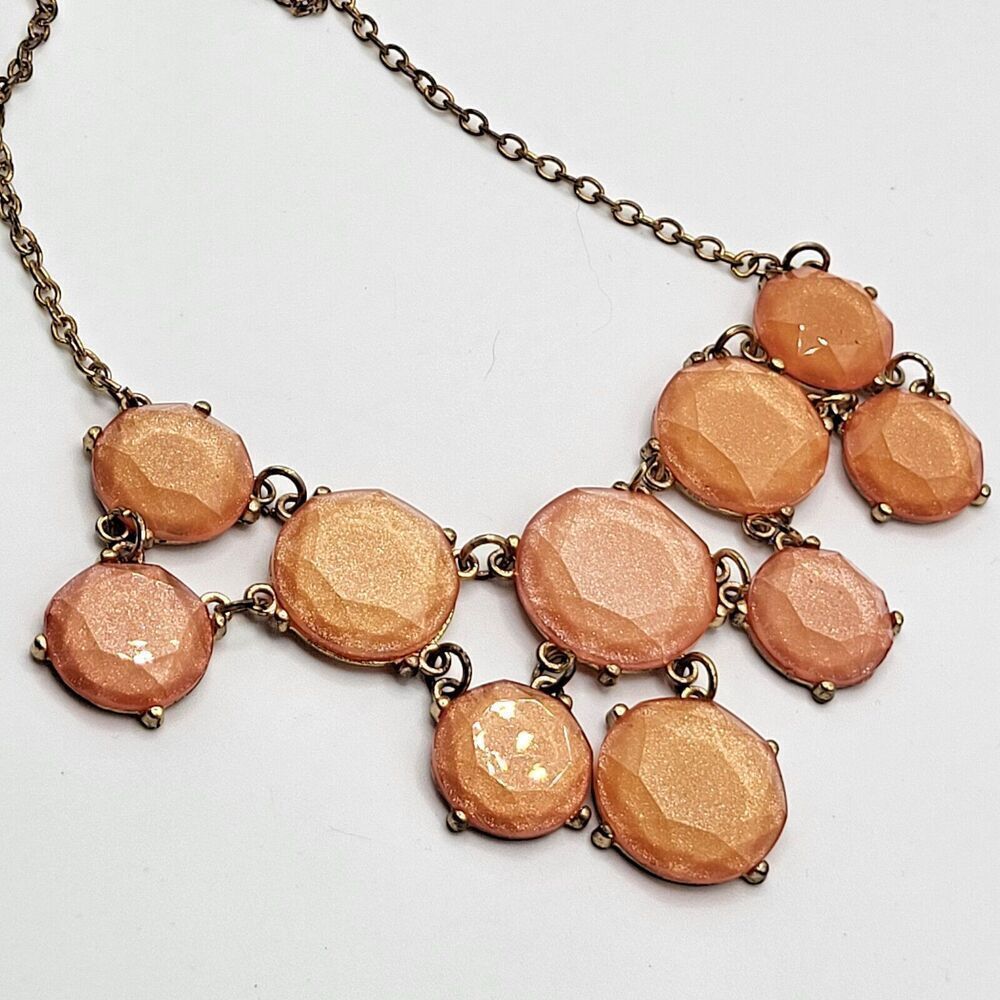 Chunky Acrylic Bib Statement Necklace Peach Color 23.5in